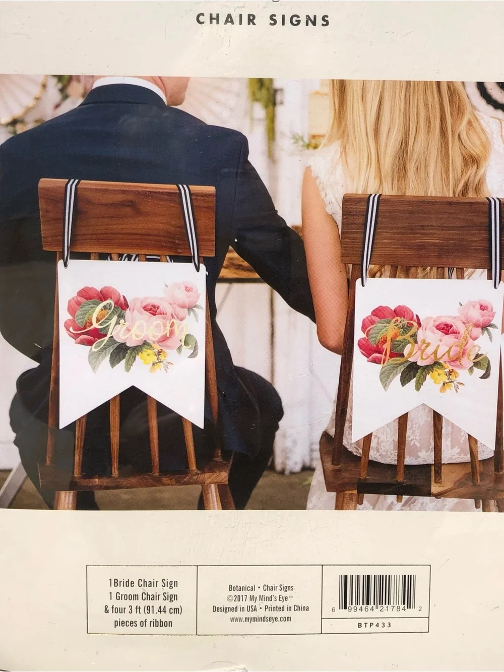 New, Elegant Botanical floral hanging Bride and Groom chair signes